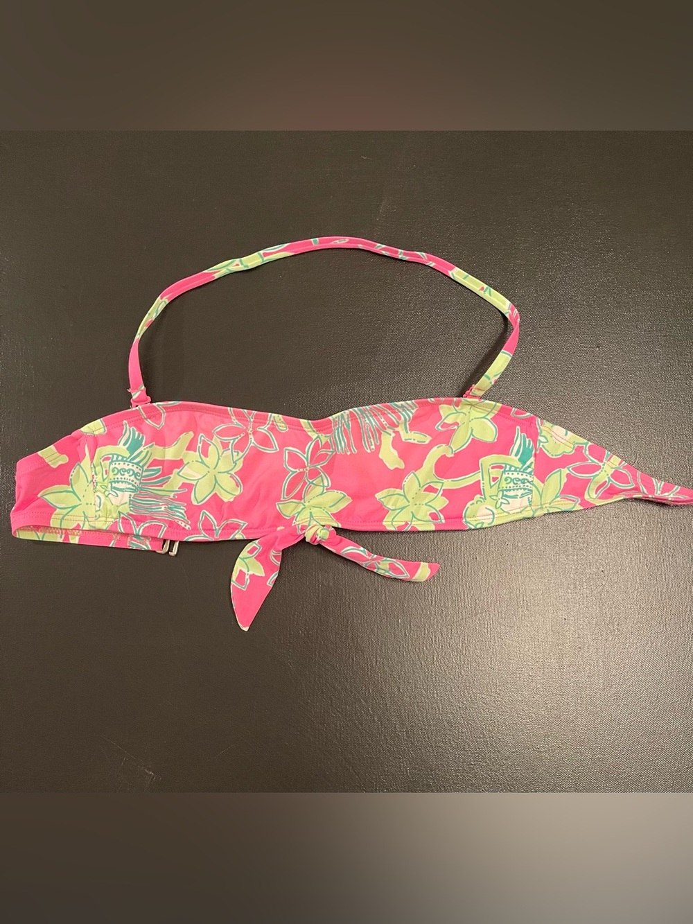 Lilly Pulitzer Pink Tropical Bandeau Bikini Top with Green Accents